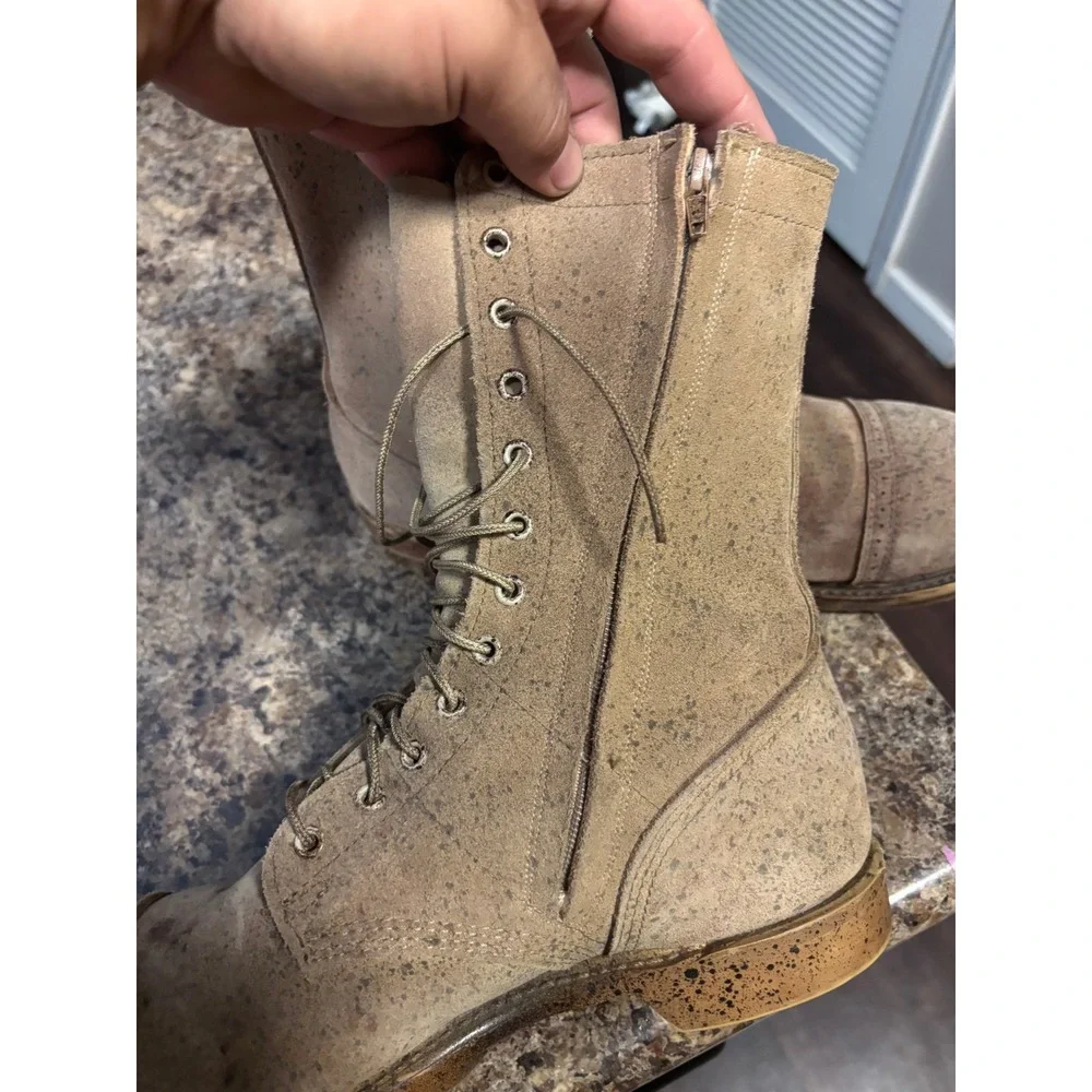 Vintage Tan Suede Combat Boots Mens 13 D Cap Toe Side Zip Made in USA 4500